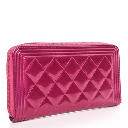 Chanel Metallic Patent Quilted Boy L-Gusset Zip Wallet Pink 3 of 8