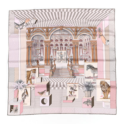 Hermes Silk Grand Theatre Nouveau Scarf 90 Rose Pale Etoupe 1 of 8