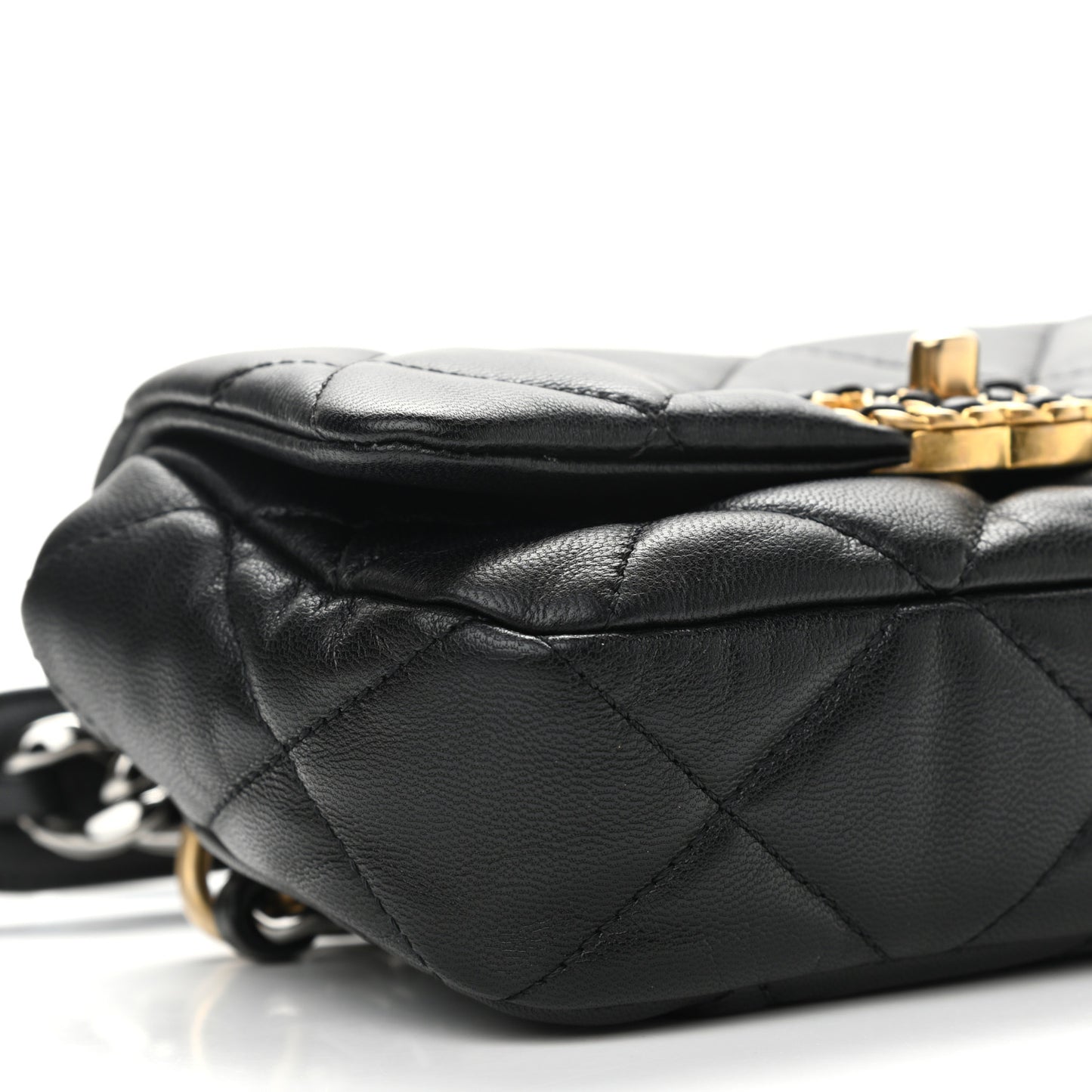 Goatskin Quilted Chanel 19 Waist Bag Black