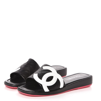 Chanel Calfskin Cambon CC Flat Slide Sandals 39 Black 3 of 9