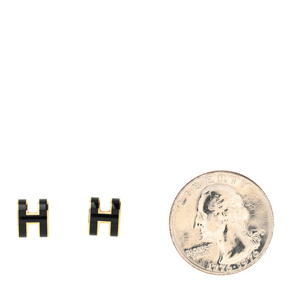 Hermes Gold Lacquered Mini Pop H Earrings Black 2 of 5