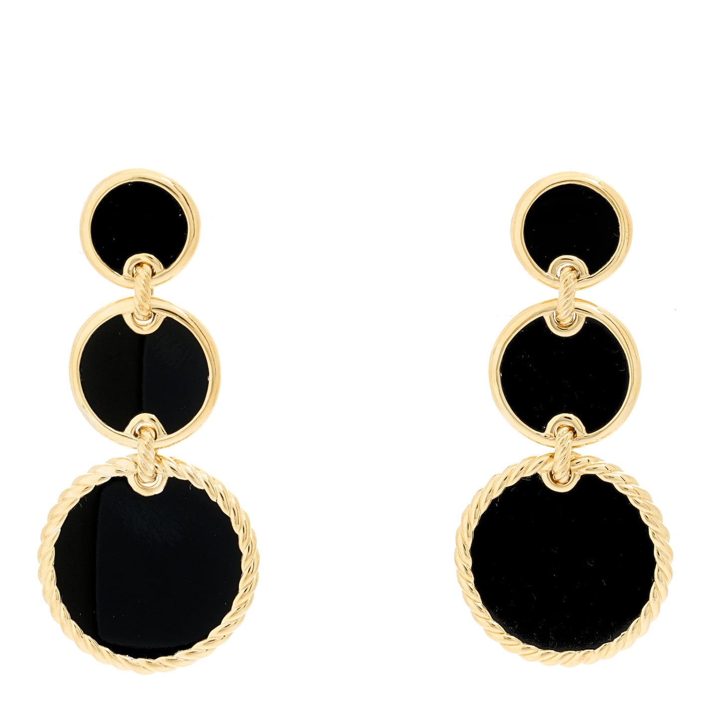 18K Yellow Gold Black Onyx Elements Triple Drop Earrings