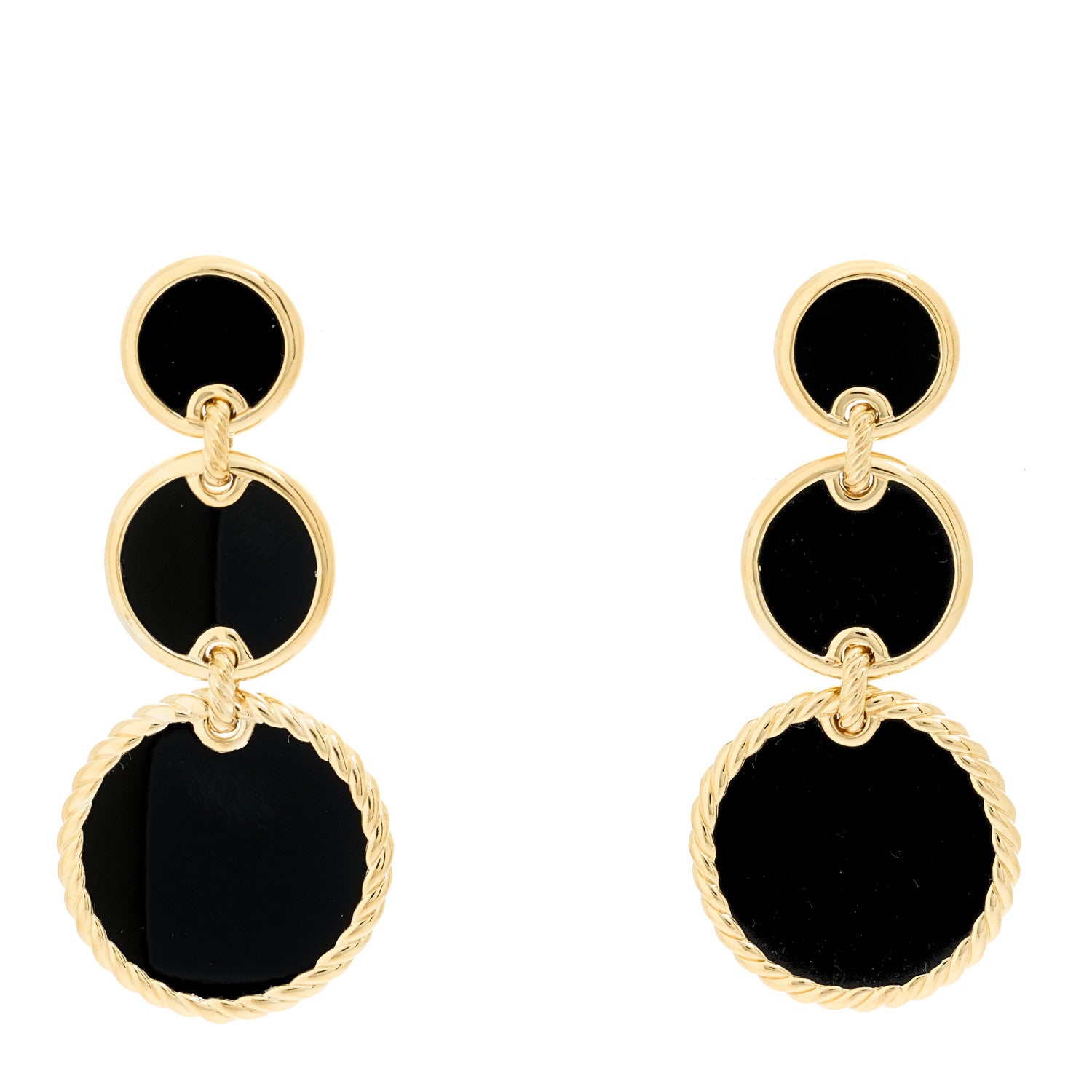 David Yurman 18K Yellow Gold Black Onyx Elements Triple Drop Earrings 1 of 4
