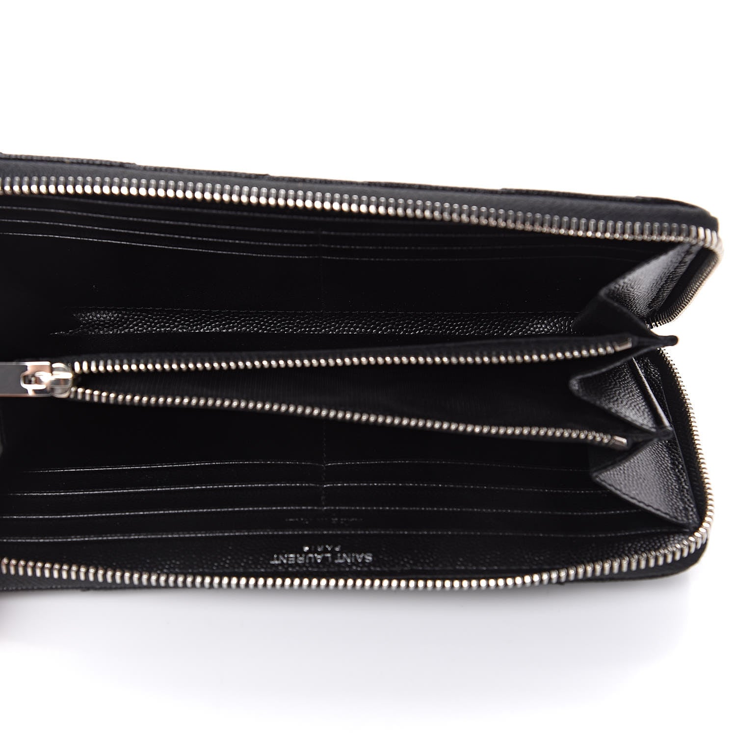 Saint Laurent Grain De Poudre Matelasse Chevron Monogram Zip Around Wallet Black 5 of 8