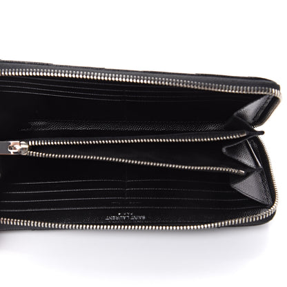 Saint Laurent Grain De Poudre Matelasse Chevron Monogram Zip Around Wallet Black 5 of 8