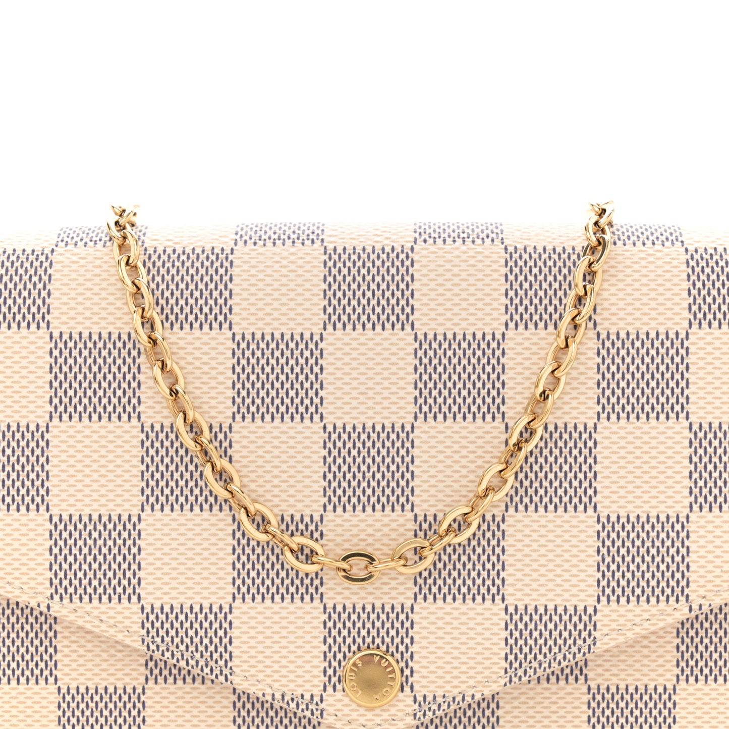 Damier Azur Pochette Felicie Chain Wallet Rose Ballerine