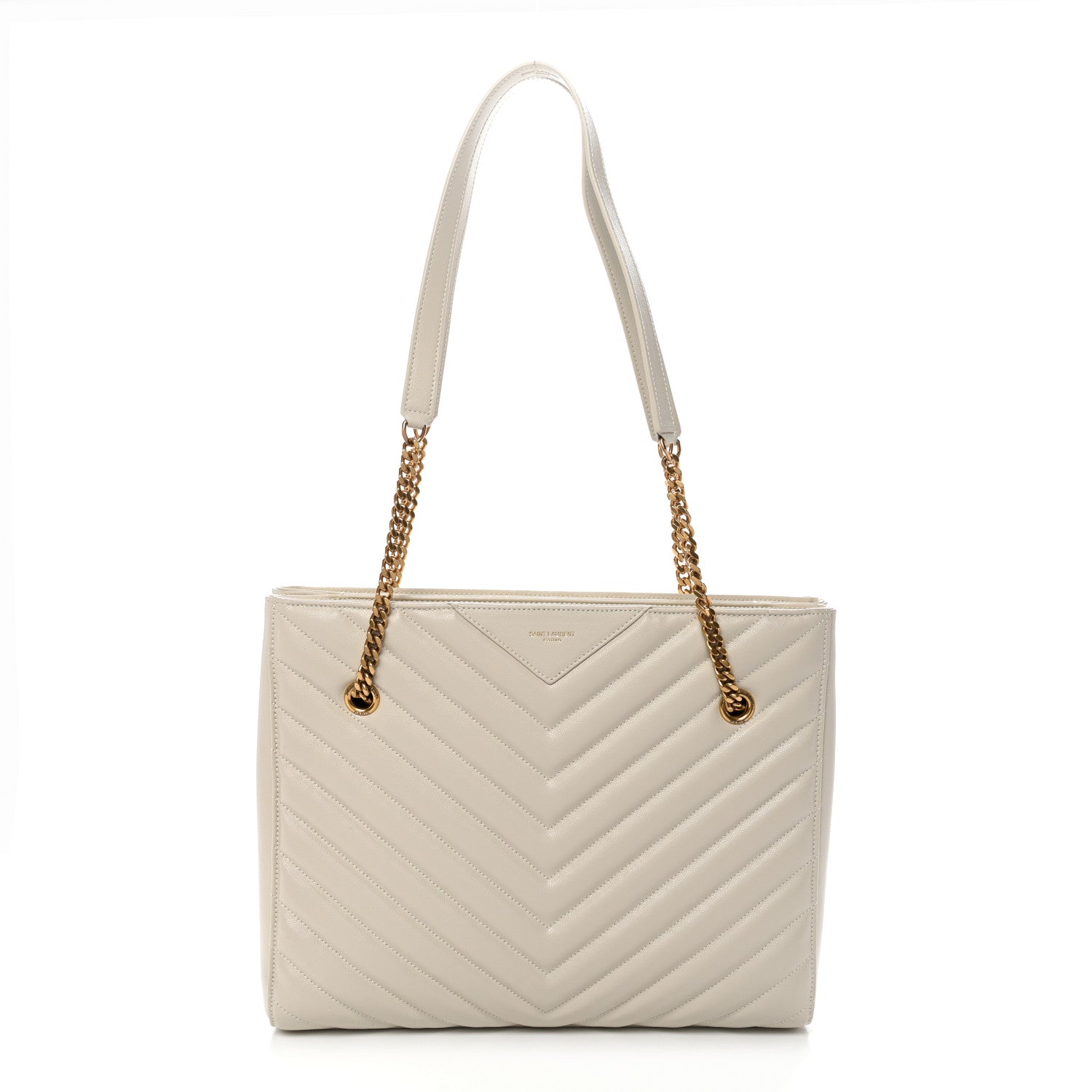 Saint Laurent Grain de Poudre Matelasse Chevron Medium Tribeca Shopping Bag Crema Soft 1 of 10