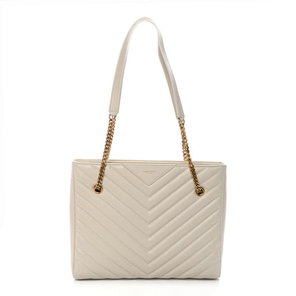 Saint Laurent Grain de Poudre Matelasse Chevron Medium Tribeca Shopping Bag Crema Soft 1 of 10