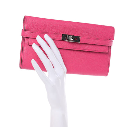 Hermes Chevre Mysore Kelly Longue Wallet Rose Tyrien 2 of 17