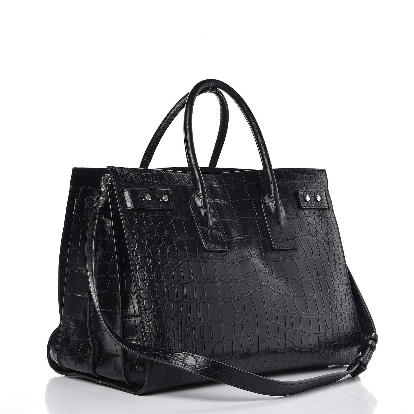 Calfskin Crocodile Embossed Medium Supple Sac de Jour Black