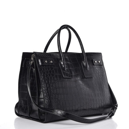 Saint Laurent Calfskin Crocodile Embossed Medium Supple Sac de Jour Black 3 of 8