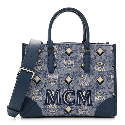 MCM Jacquard Monogram Small Tote Blue 1 of 8