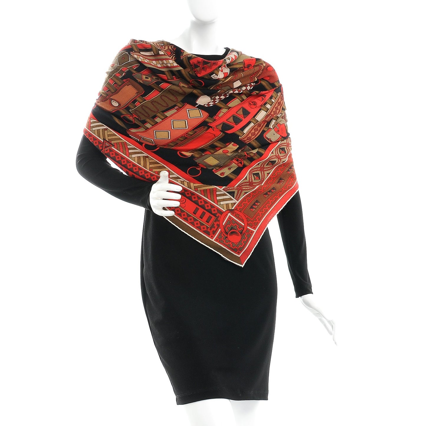 Cashmere Silk Colliers de Chiens Shawl 140 Black Rouge Kaki