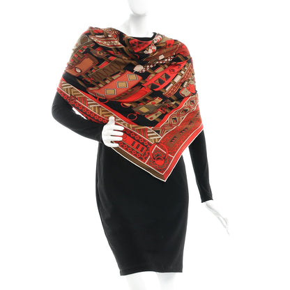 Hermes Cashmere Silk Colliers de Chiens Shawl 140 Black Rouge Kaki 2 of 9