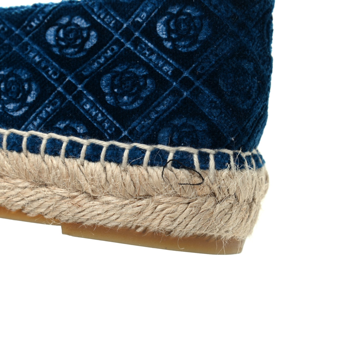 Velvet Grosgrain Quilted Camellia CC Espadrilles 38 Navy Black