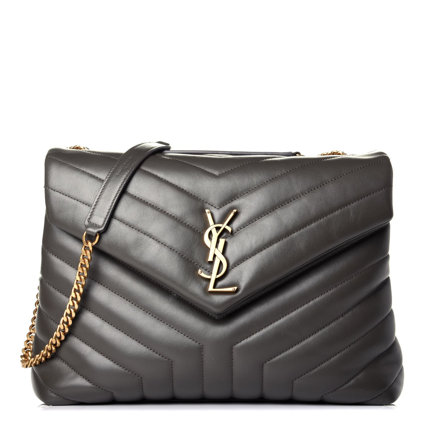 Saint Laurent Calfskin Y Quilted Monogram Medium Loulou Chain Satchel Earth 1 of 9