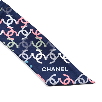 Chanel Silk CC Slim Bandeau Scarf Navy Multicolor 3 of 3