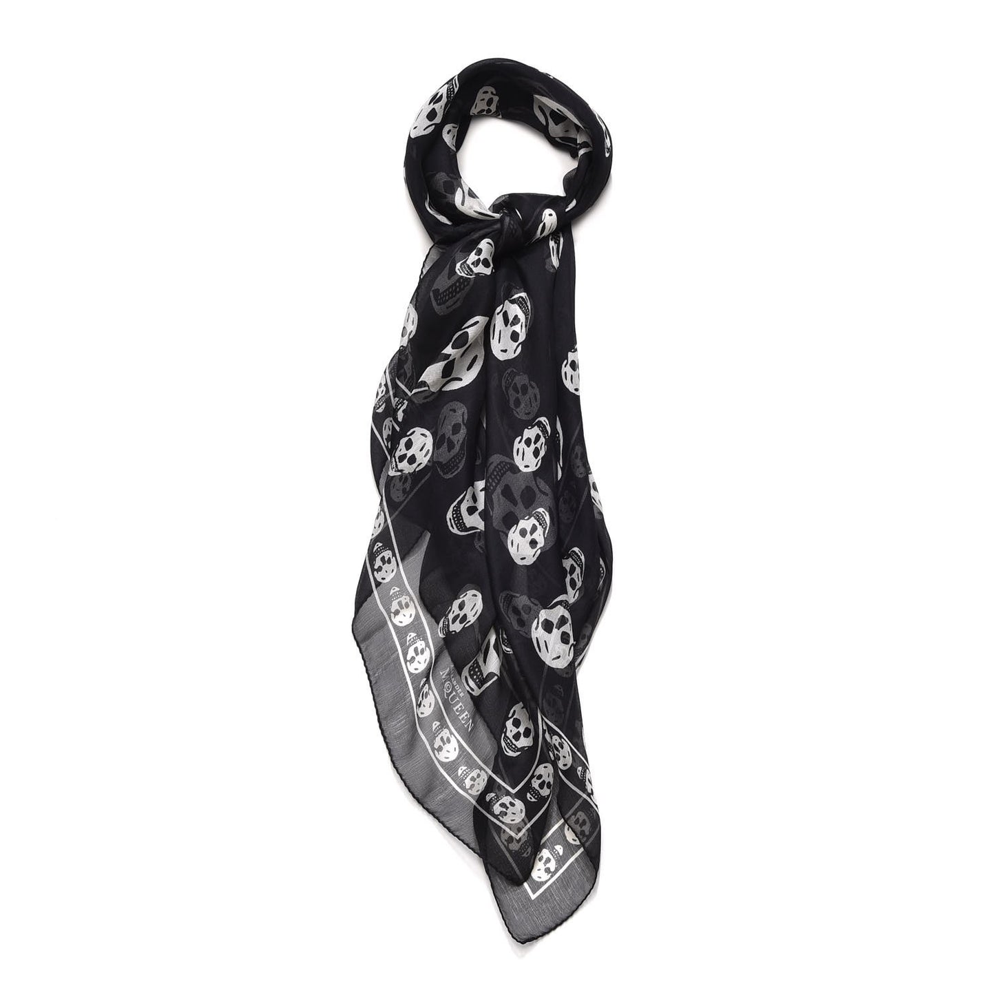 Silk Chiffon Skull Scarf Black Ivory