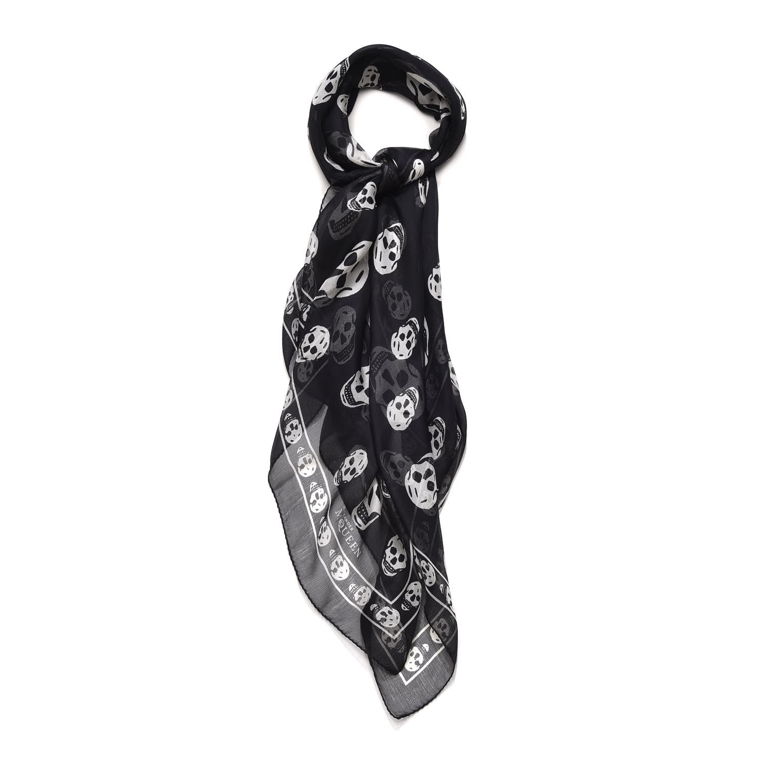 Alexander McQueen Silk Chiffon Skull Scarf Black Ivory 1 of 6