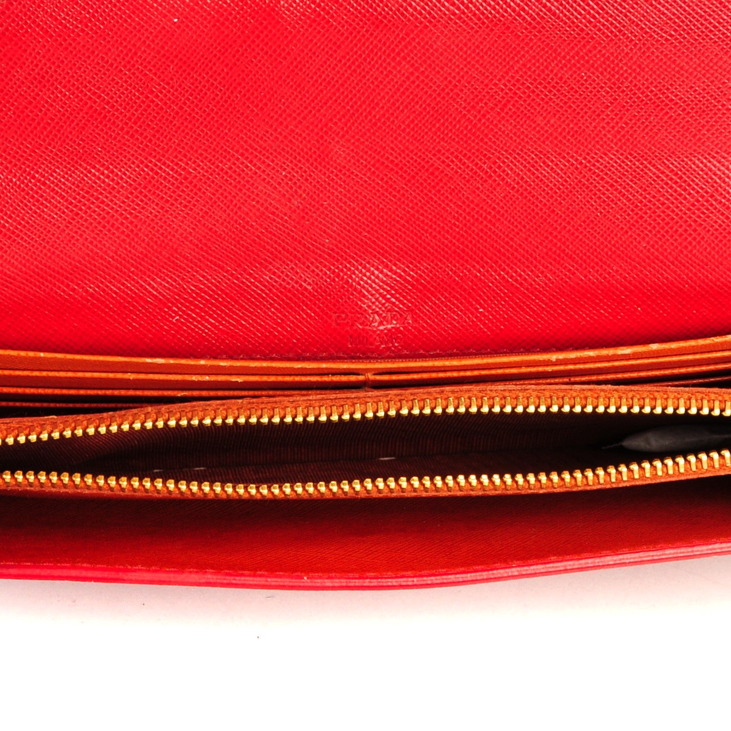 Prada Saffiano Cross Bi-Color Wallet Fuoco Papaya 5 of 7