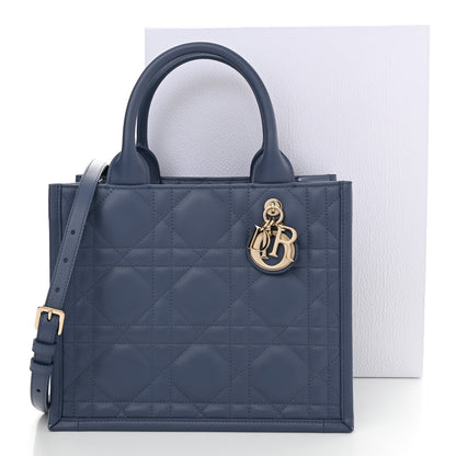 Christian Dior Calfskin Macro Cannage Small Book Tote Denim Blue 14 of 14