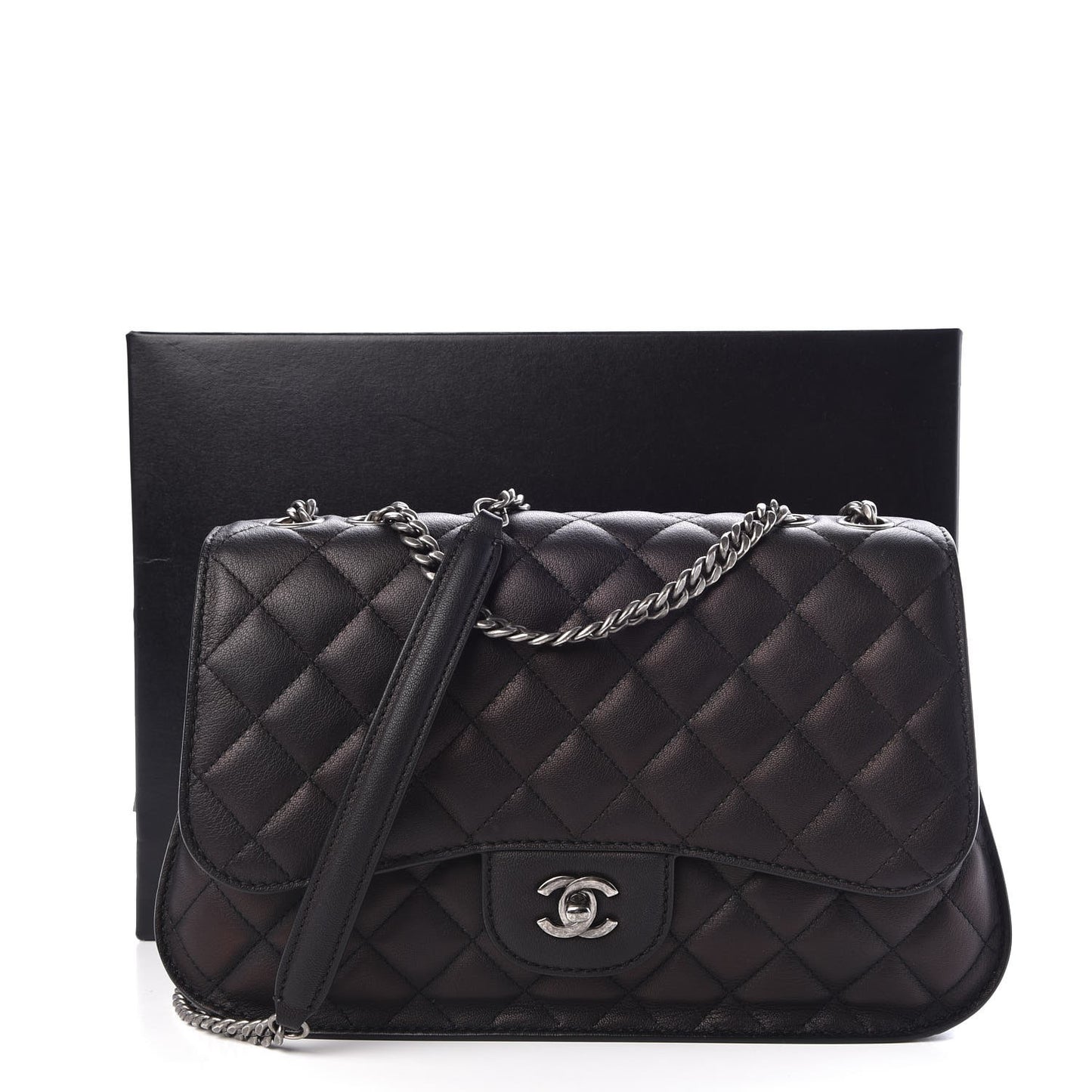 Lambskin Quilted Large Natural CC Flap Black