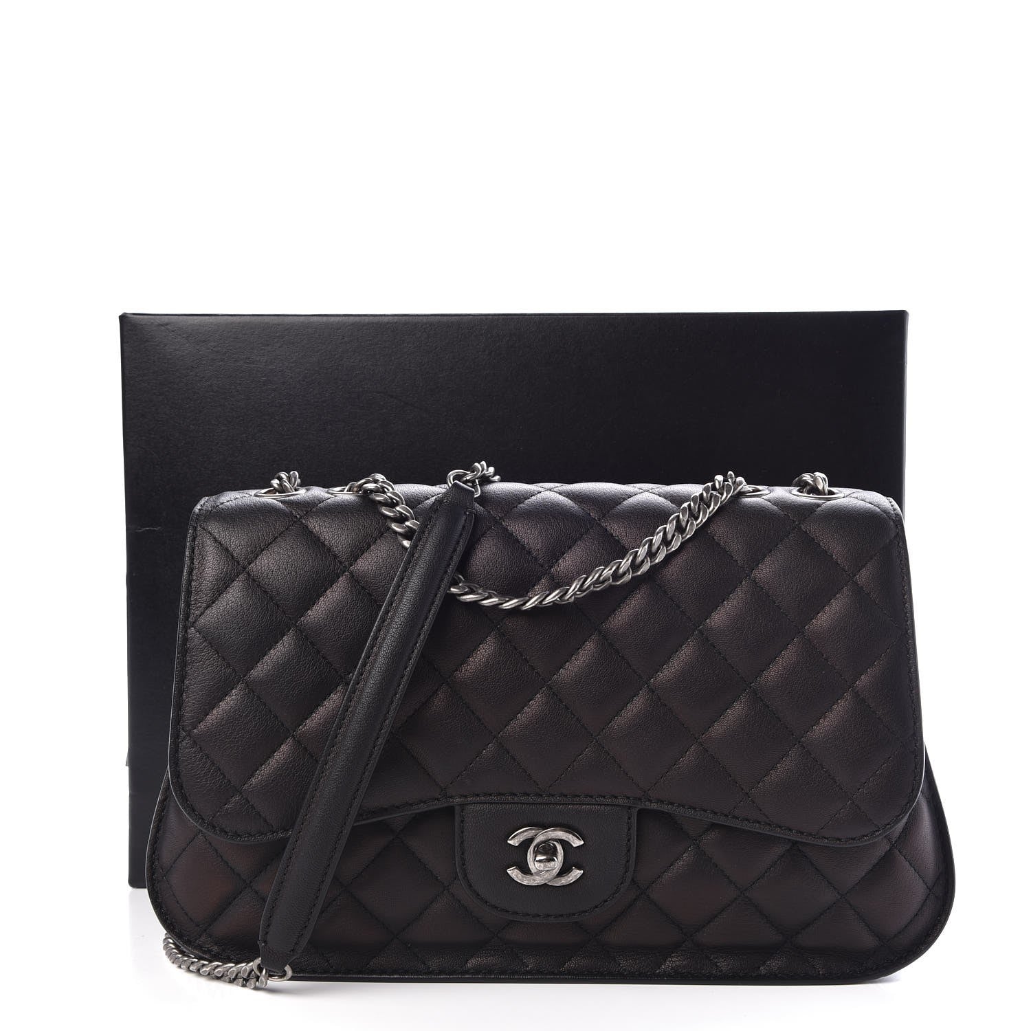 Chanel Lambskin Quilted Large Natural CC Flap Black 9 of 9