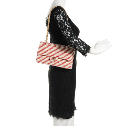 Chanel Jersey Quilted Medium Coco Sailor Flap Red White 2 of 11