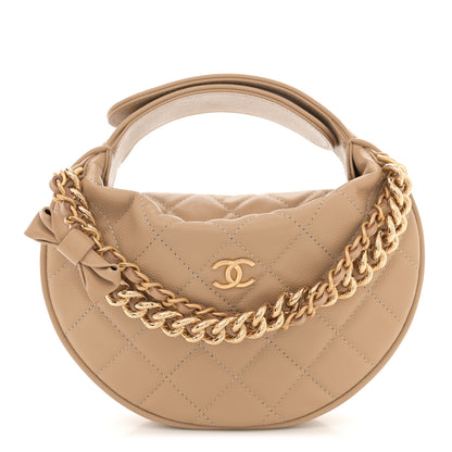 Chanel Shiny Caviar Quilted Bow Pouch Hobo Dark Beige 1 of 10