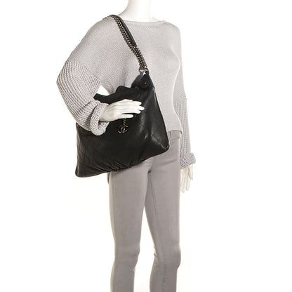 Chanel Calfskin Stitched Double Zip Hobo Black 2 of 7