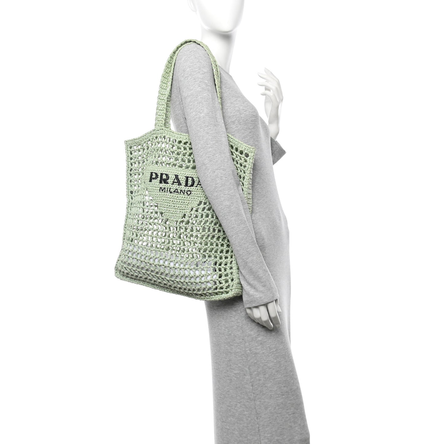 Yarn Raffia Effect Crochet Logo Embroidered Tote Bag Acqua