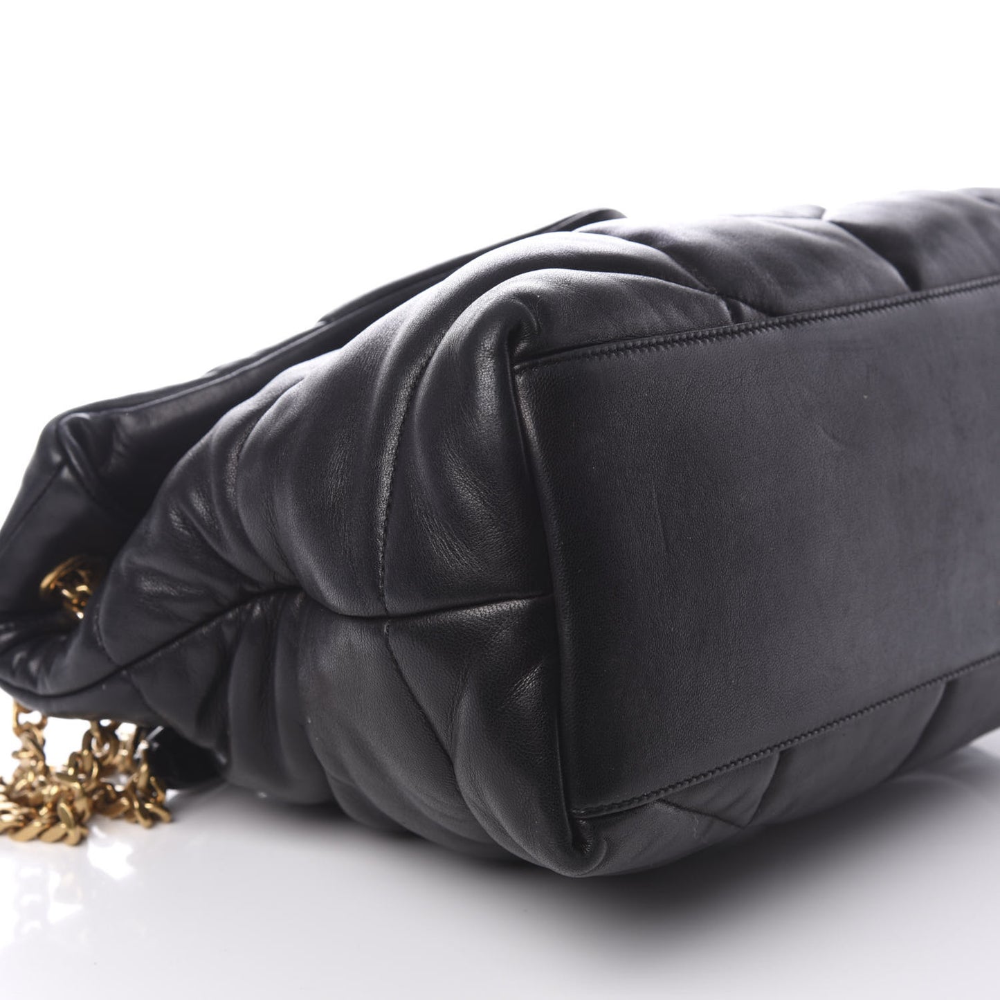 Lambskin Quilted Medium Loulou Puffer Monogram Chain Satchel Black
