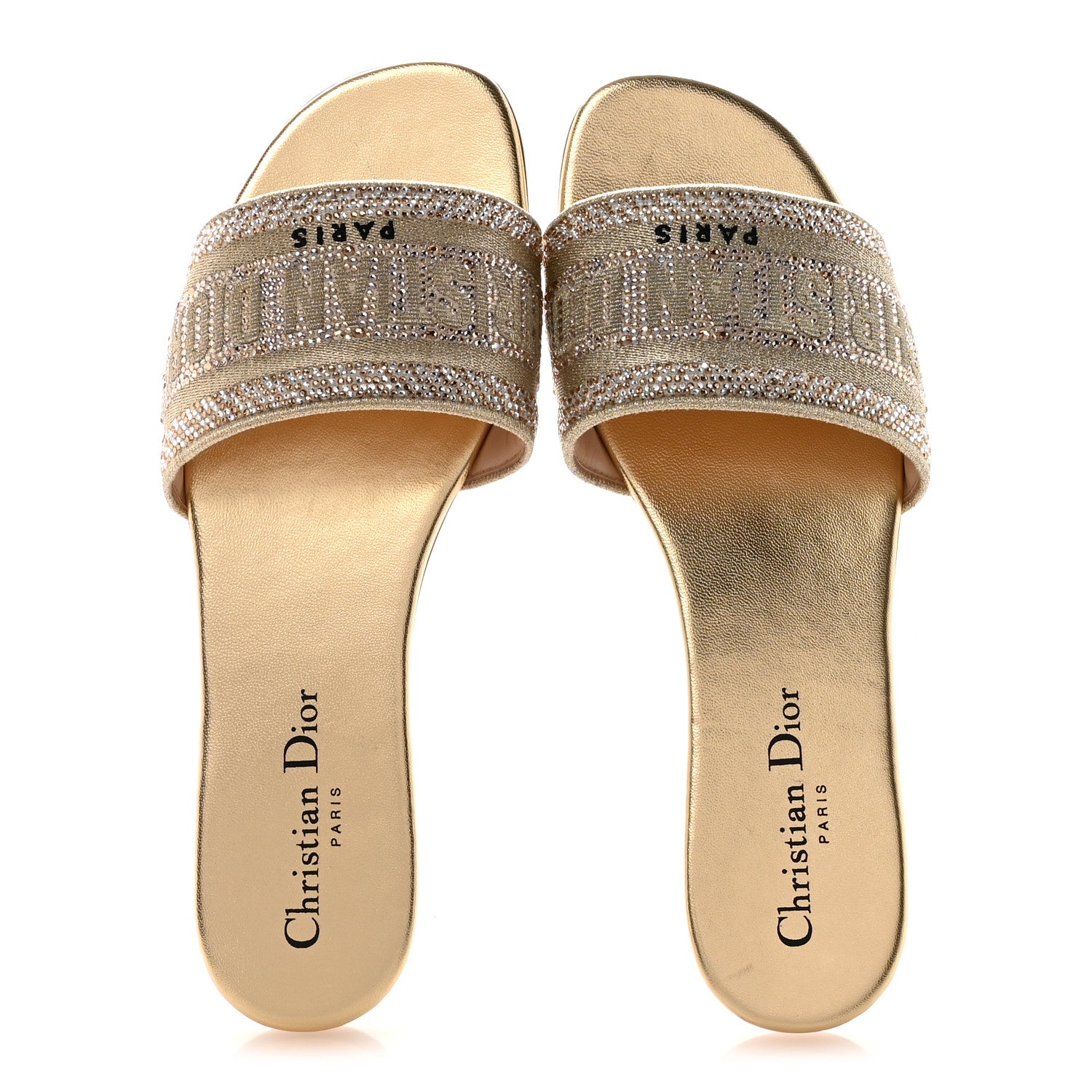 クリスチャンディオール Christian Dior Cotton Laminated Calfskin Strass Embroidered Dway