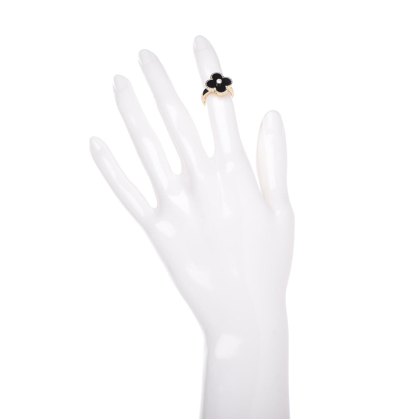 18K Yellow Gold Diamond Black Onyx Vintage Alhambra Ring 45 3.25