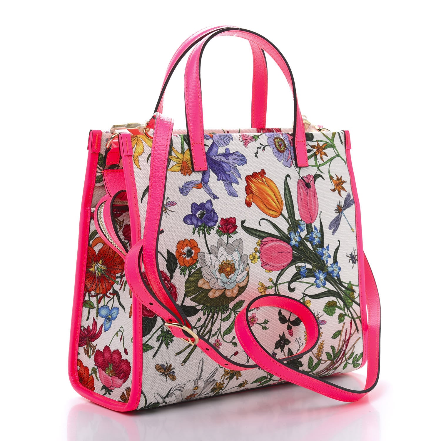 Gucci Canvas Medium Flora Tote Fuchsia 3 of 10