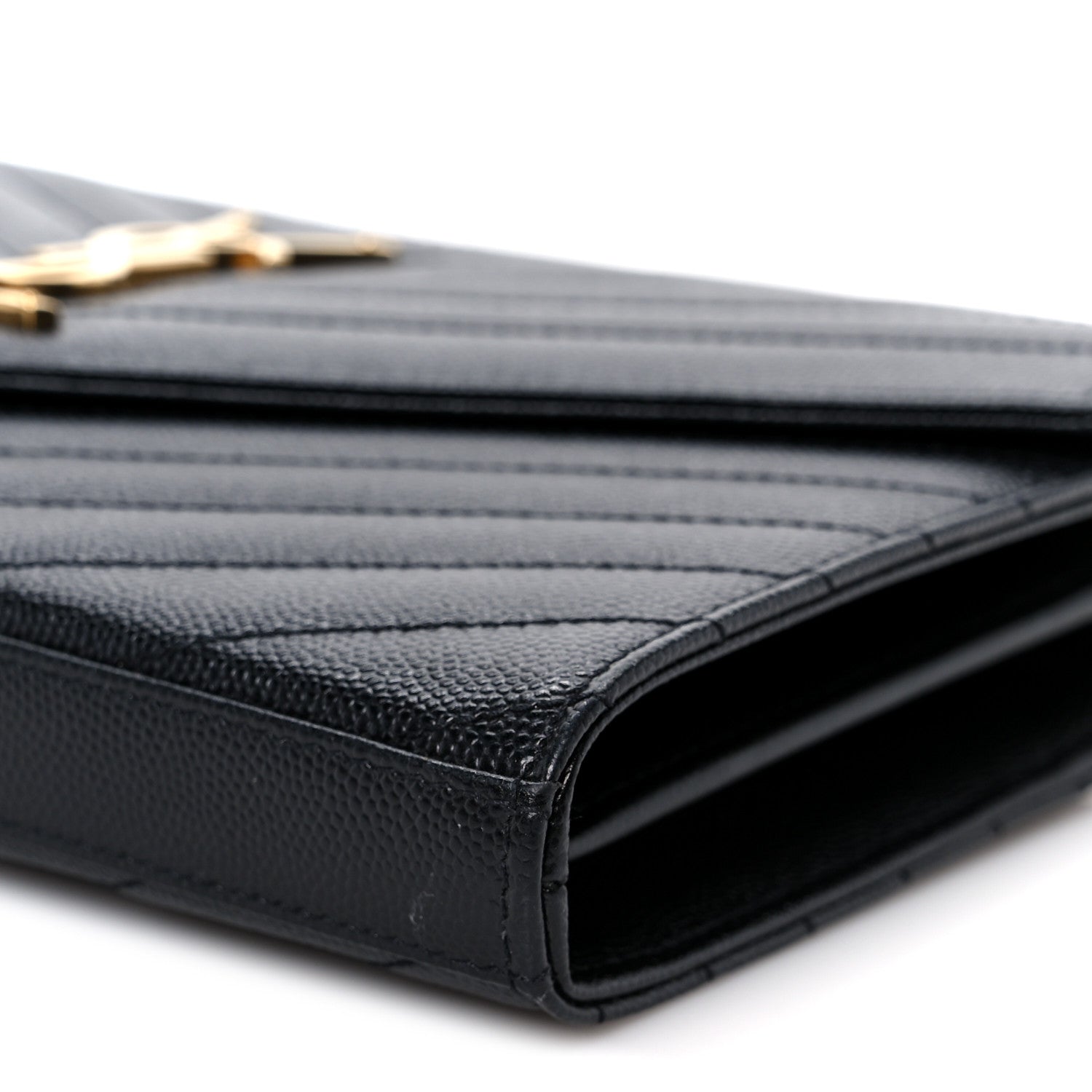 Saint Laurent Grain De Poudre Matelasse Chevron Monogram Chain Wallet Black 9 of 9