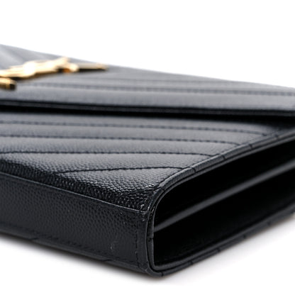 Saint Laurent Grain De Poudre Matelasse Chevron Monogram Chain Wallet Black 9 of 9