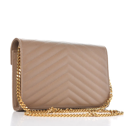 Saint Laurent Grain De Poudre Matelasse Chevron Monogram Chain Wallet Light Taupe 3 of 7