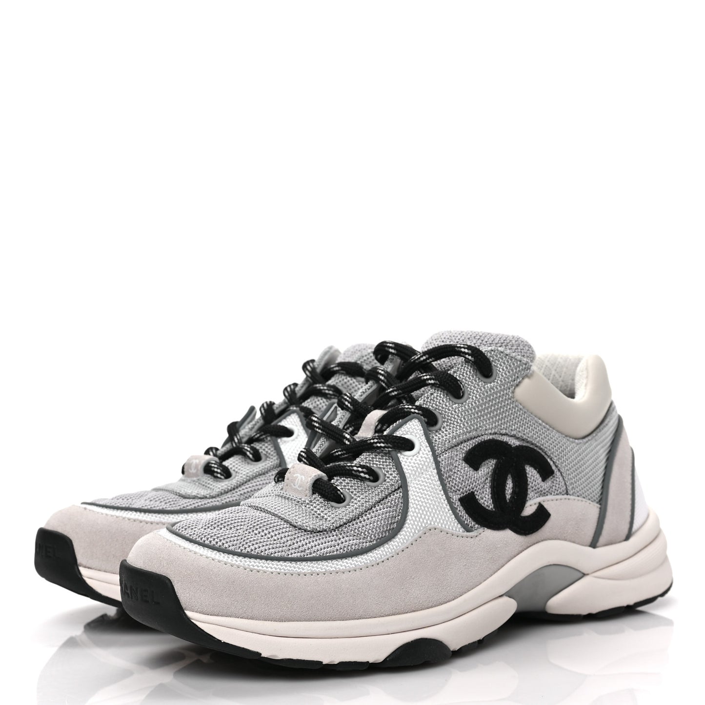 Nylon Calfskin Suede Womens CC Sneakers 38 Grey White
