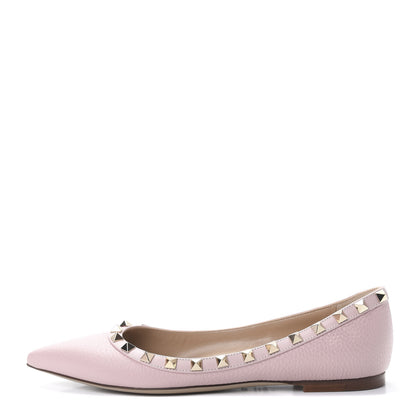 Valentino Garavani Pebbled Calfskin Rockstud Ballerina Flats 36.5 Water Rose 1 of 11