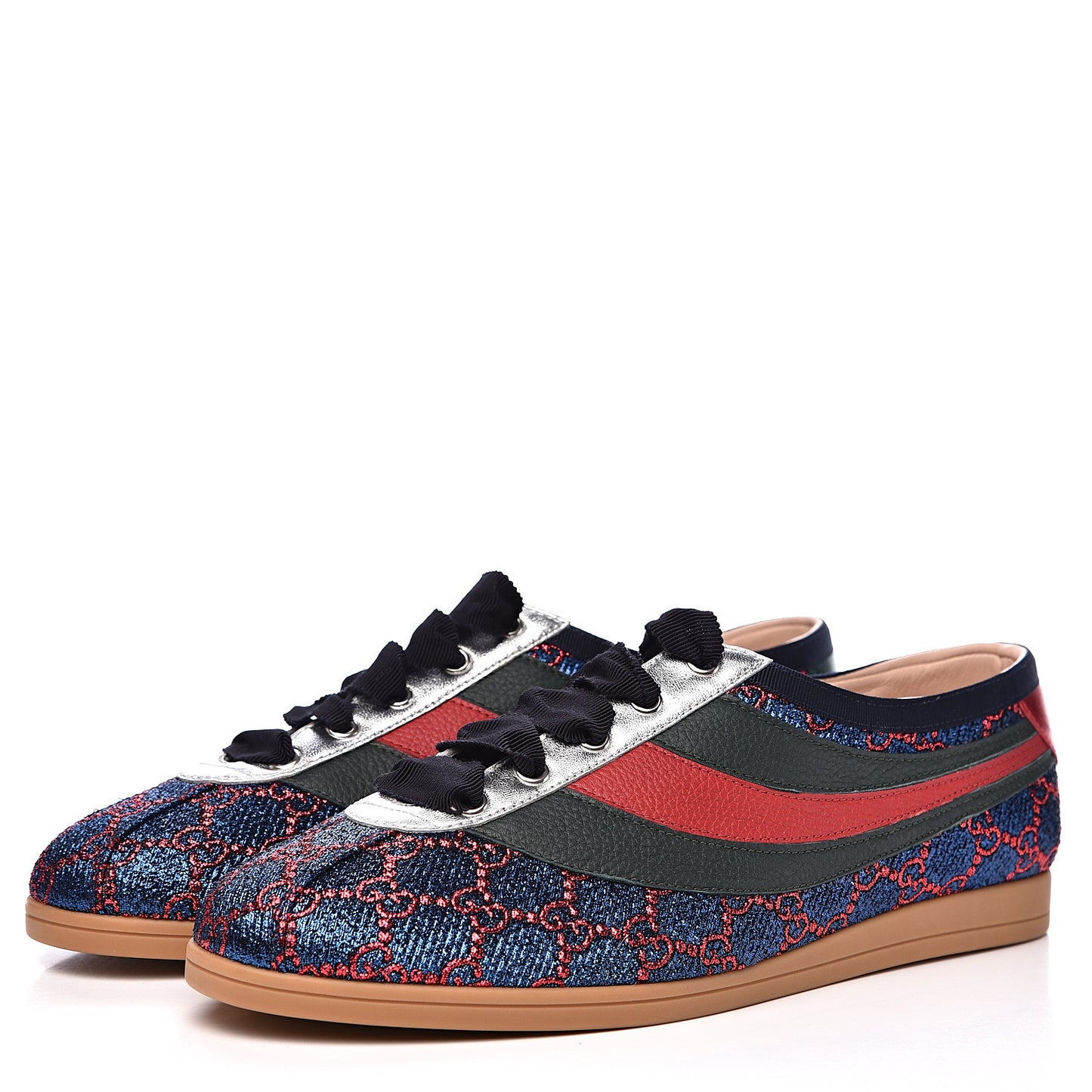 Lurex Calfskin Web GG Monogram Womens Falacer Sneakers 41 Iridescent Blue Iridescent Red Silver