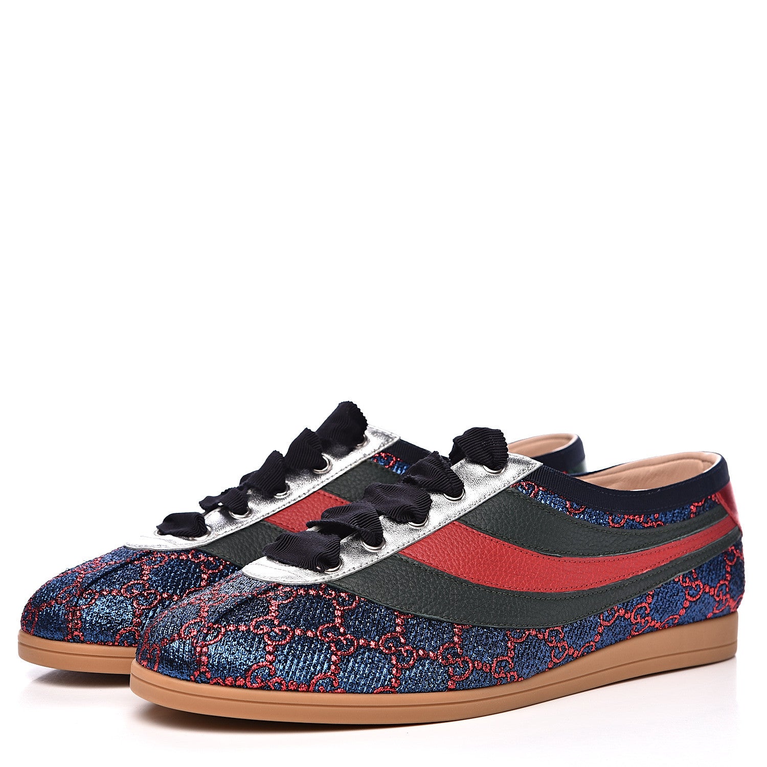 Gucci Lurex Calfskin Web GG Monogram Womens Falacer Sneakers 41 Iridescent Blue Iridescent Red Silver 3 of 9
