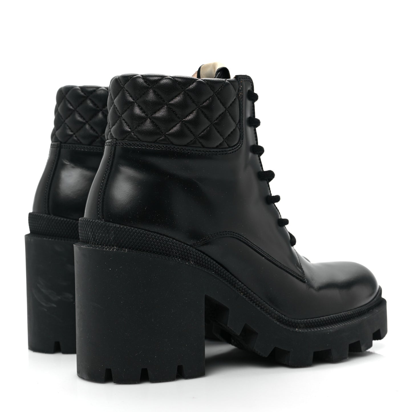Magnum Calfskin Nappa Quilted Lace Up Ankle Boots 38.5 Black