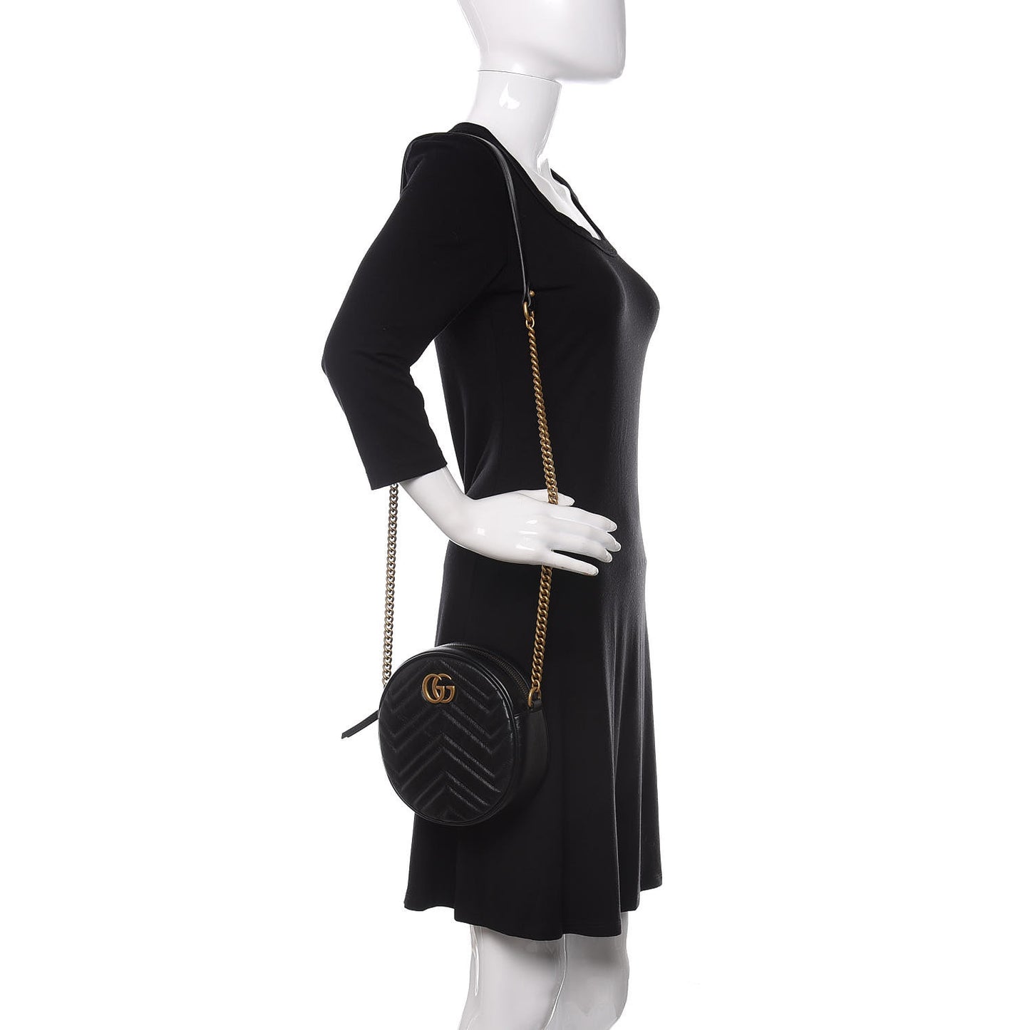 Azalea Calfskin Matelasse Heart Mini GG Marmont Round Shoulder Bag Black