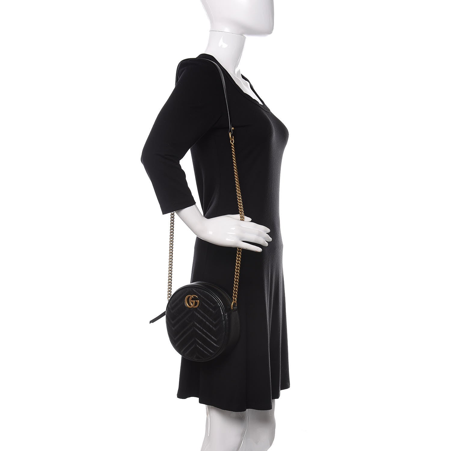 Gucci Azalea Calfskin Matelasse Heart Mini GG Marmont Round Shoulder Bag Black 2 of 11