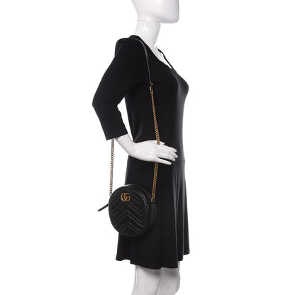Gucci Azalea Calfskin Matelasse Heart Mini GG Marmont Round Shoulder Bag Black 2 of 11