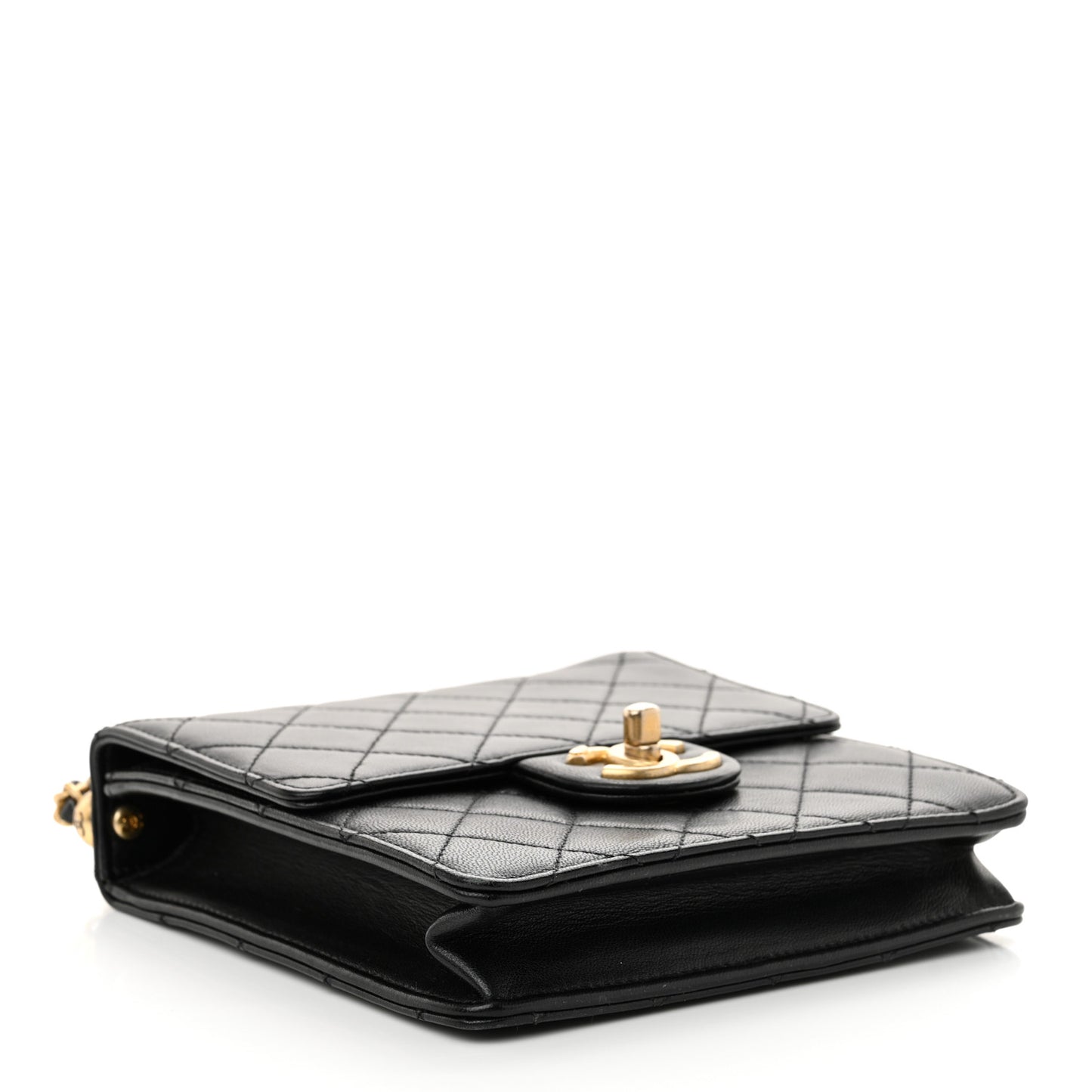 Lambskin Quilted Chic Pearls Flap Black