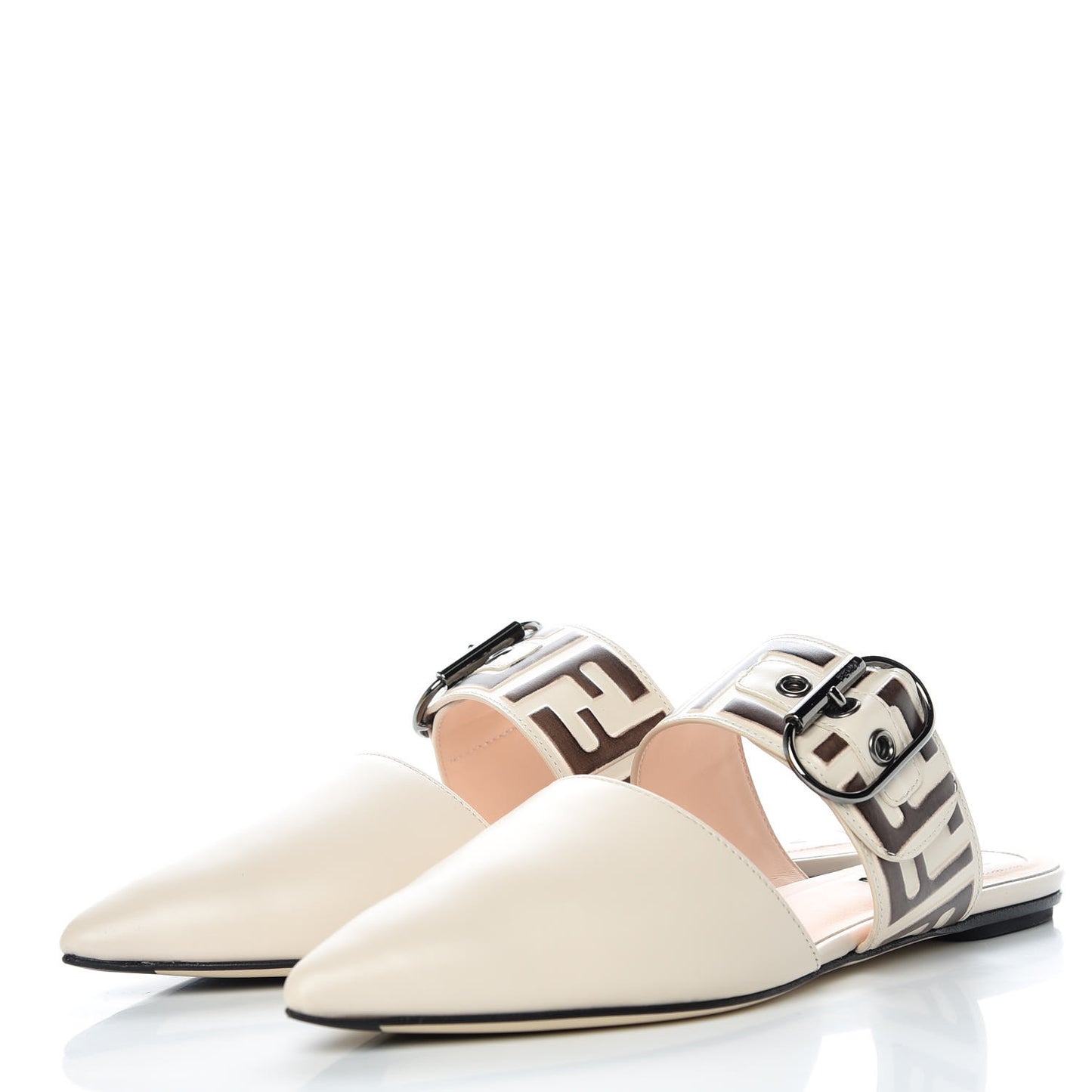 Vitello FF Embossed Buckle Flat Mules 36.5 Camelia Moresco