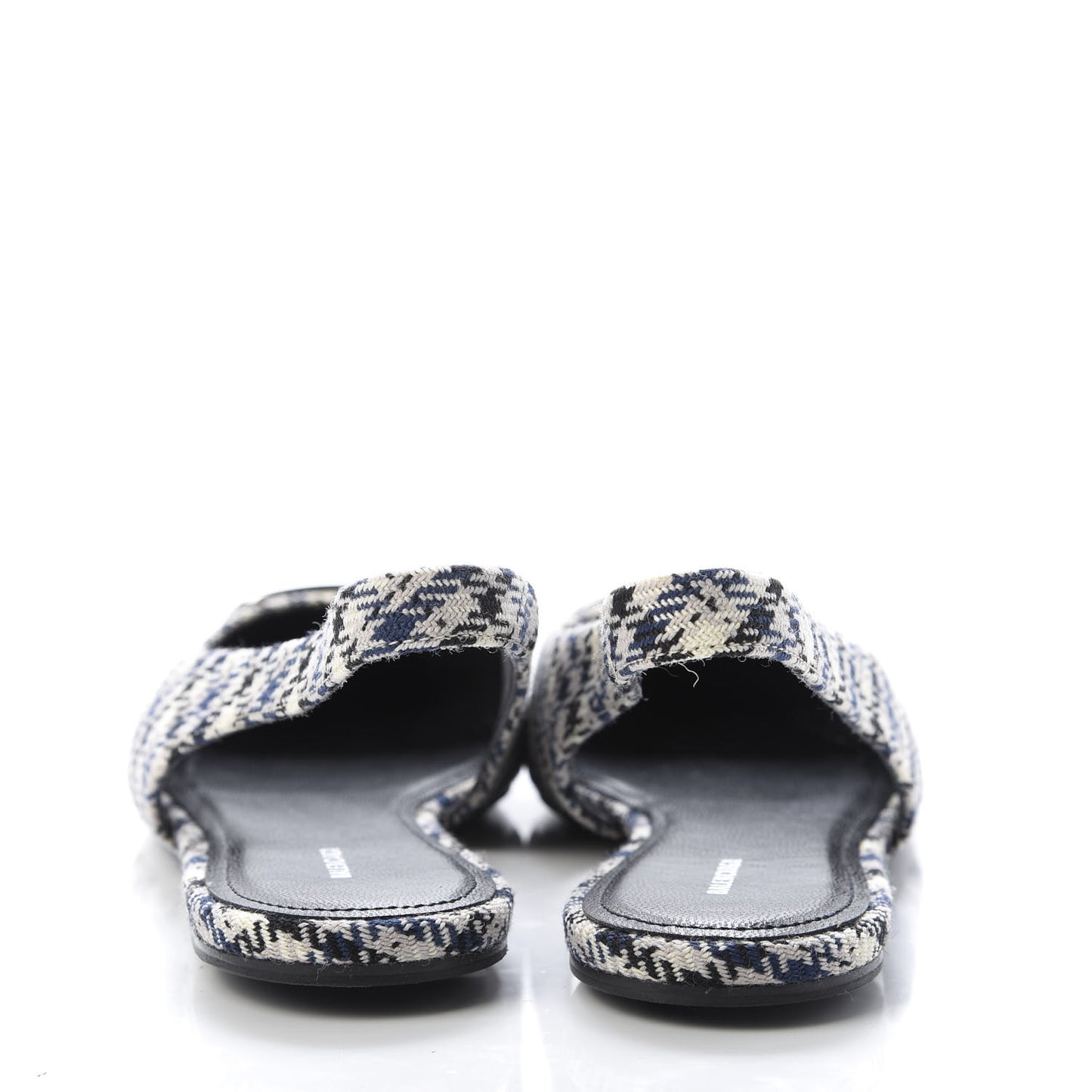 Tweed Prince Of Wales BB Knife Pointy Toe Slingback Flats 39 Beige Navy Silver