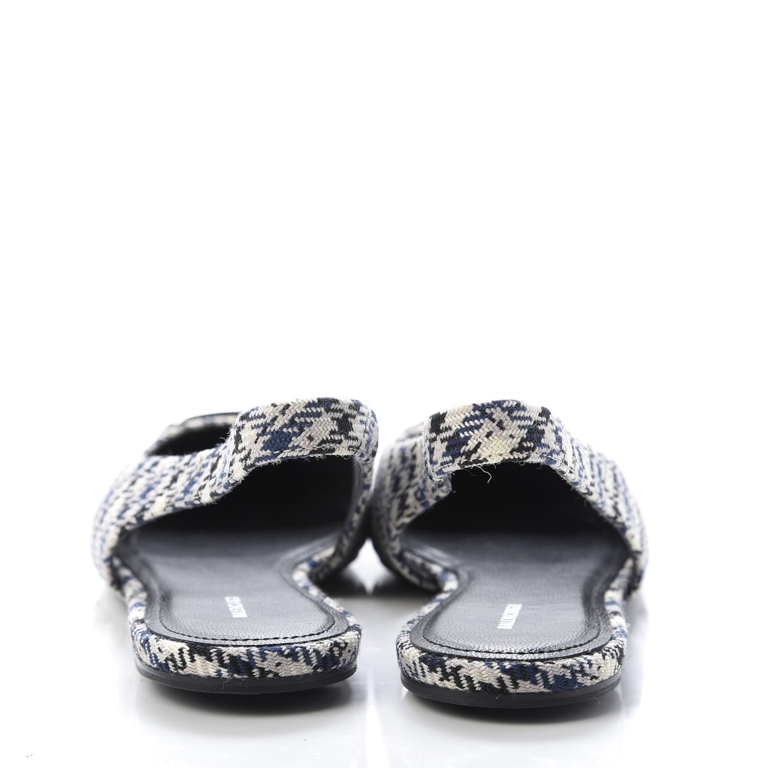 Balenciaga Tweed Prince Of Wales BB Knife Pointy Toe Slingback Flats 39 Beige Navy Silver 6 of 9